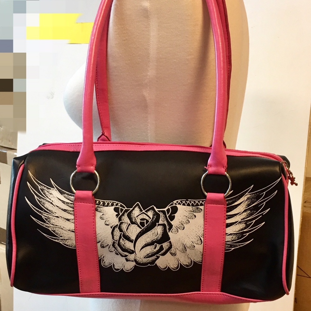 Printed Wing Rose Gym Duffel Shoulder Bag Purse
